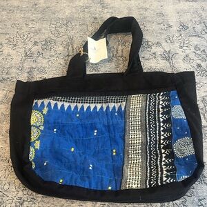 Work of Worth International Black and Blue Patterned Tote Bag